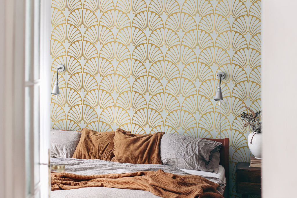 Gold Art Deco Wallpaper : Scallop Fan Pattern - View 5