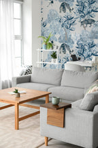 Blue Tiger Wallpaper : Chinoiserie Floral and Crane Toile Mural - View 4