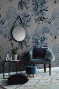Blue Tiger Wallpaper : Chinoiserie Floral and Crane Toile Mural