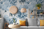 Blue Tiger Wallpaper : Chinoiserie Floral and Crane Toile Mural - View 2