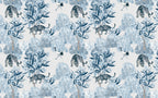 Blue Tiger Wallpaper : Chinoiserie Floral and Crane Toile Mural - flat design