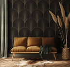 Gold Art Deco Wallpaper : Brown Fan Scallop Pattern Mural - View 4