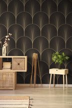 Gold Art Deco Wallpaper : Brown Fan Scallop Pattern Mural