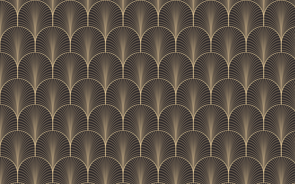 Gold Art Deco Wallpaper : Brown Fan Scallop Pattern Mural - flat design