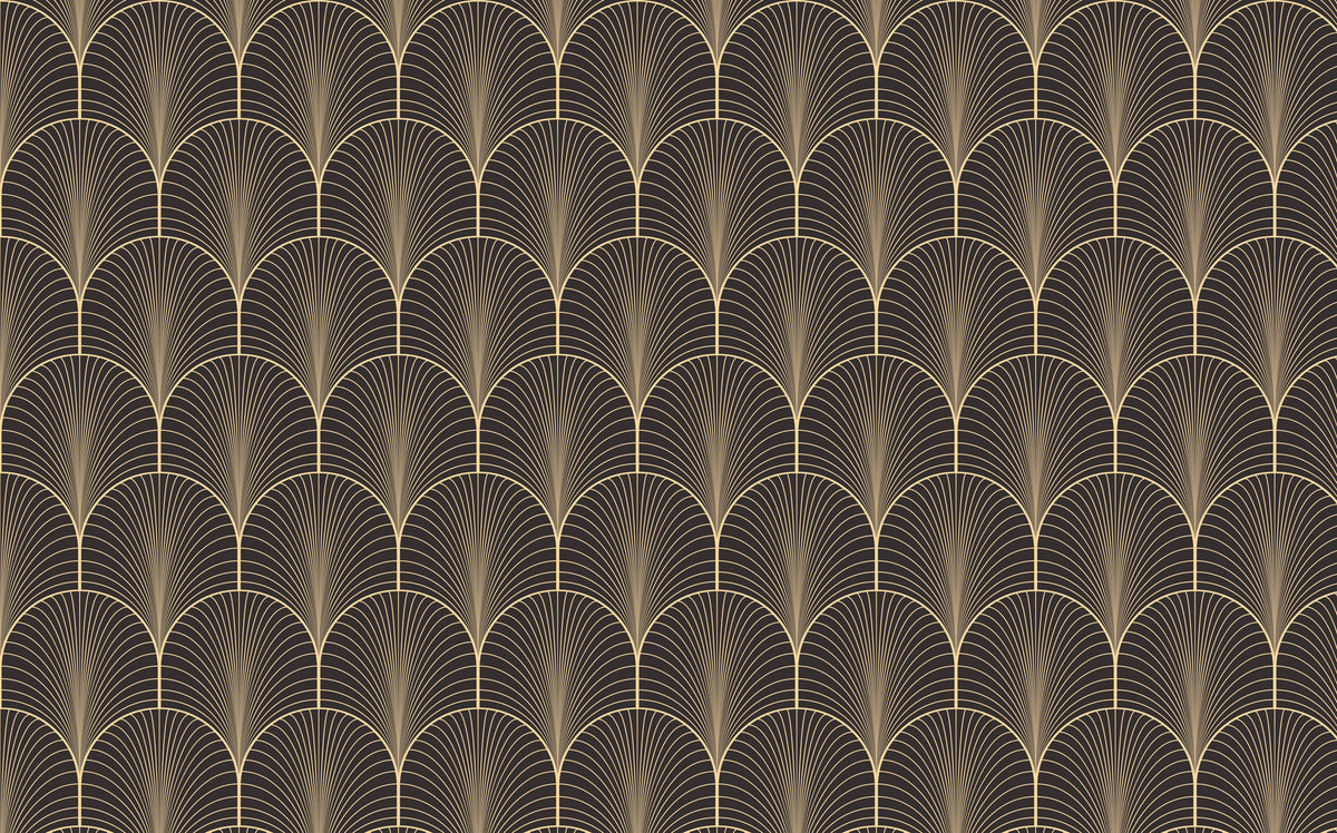 Gold Art Deco Wallpaper : Brown Fan Scallop Pattern Mural - flat design