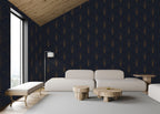 Navy Art Deco Wallpaper : Gold Fan Scallop Pattern Mural