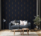 Navy Art Deco Wallpaper : Gold Fan Scallop Pattern Mural - View 4