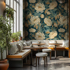 Teal Peony Wallpaper : Gold Art Nouveau Floral Wall Mural - View 5