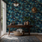 Teal Ginkgo Wallpaper : Gold Veined Leaf Luxury Wall Mural - View 4