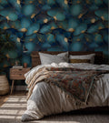 Teal Ginkgo Wallpaper : Gold Veined Leaf Luxury Wall Mural