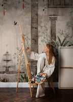 Peacock Garden Wallpaper : Ancient Columns and Fountain Mural