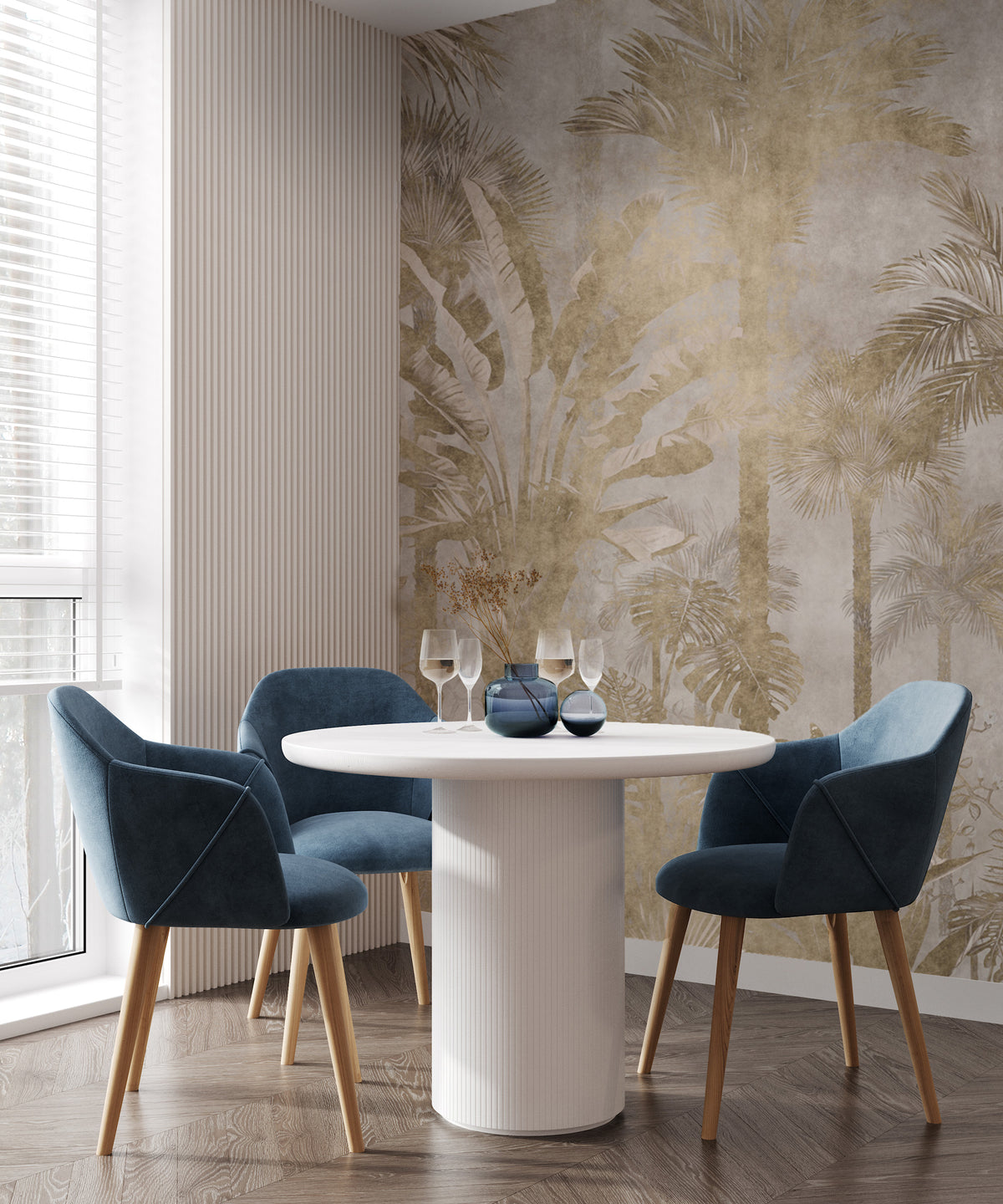 Gold Tropical Forest Wallpaper : Misty Palm Jungle Mural - View 4