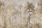 Gold Tropical Forest Wallpaper : Misty Palm Jungle Mural - flat design