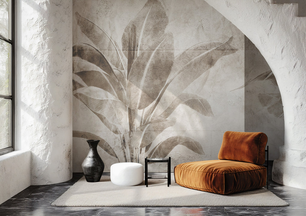 Beige Banana Leaf Wallpaper : Soft Tropical Plant Mural - View 2