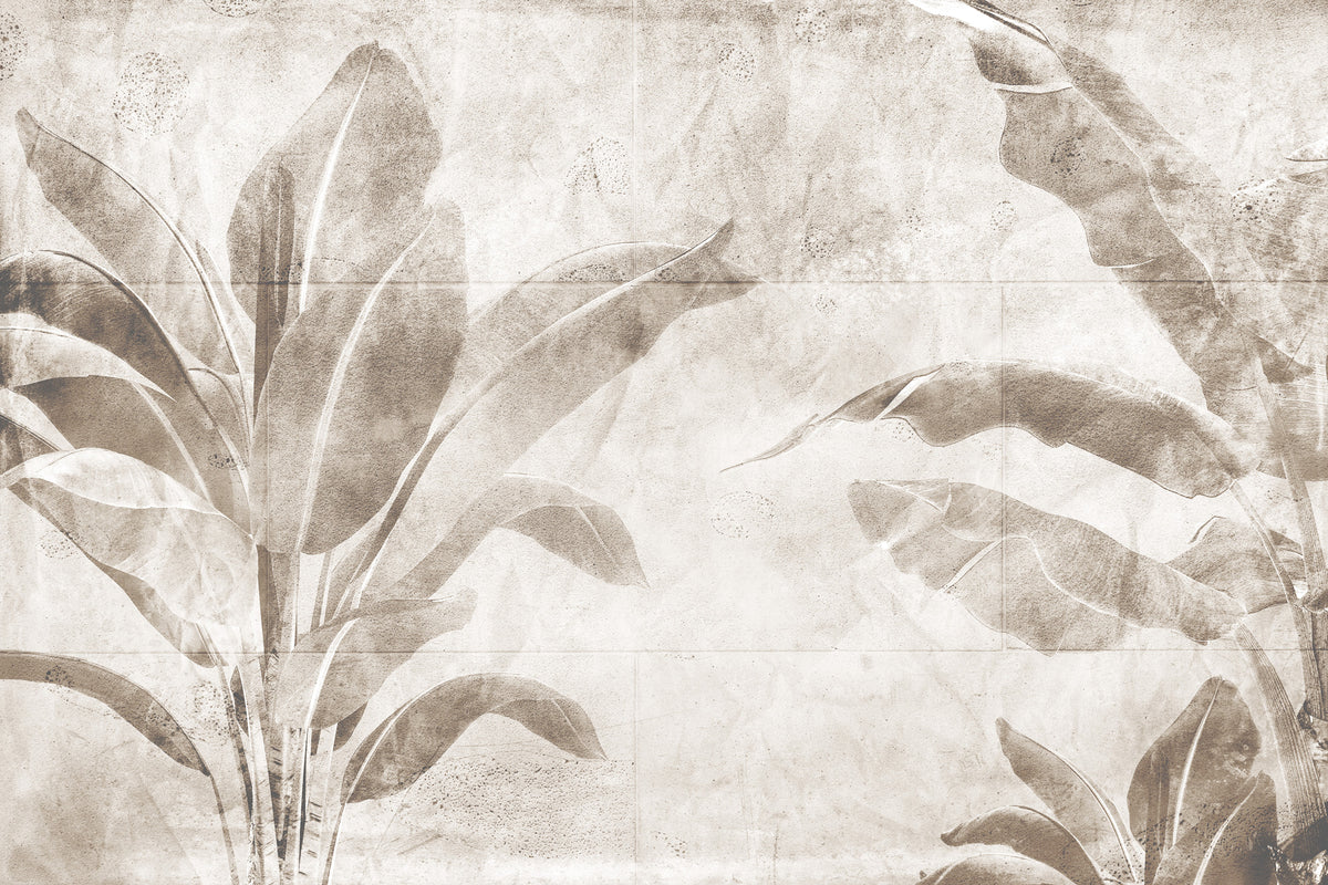 Beige Banana Leaf Wallpaper : Soft Tropical Plant Mural - flat design