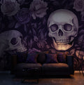 Purple Rose and Skull Wallpaper : Gothic Floral Mural