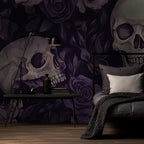 Purple Rose and Skull Wallpaper : Gothic Floral Mural - View 3