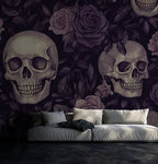 Purple Rose and Skull Wallpaper : Gothic Floral Mural - View 4