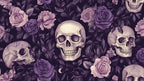 Purple Rose and Skull Wallpaper : Gothic Floral Mural - flat design