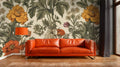 Vintage Floral Wallpaper : Cream Botanical Poppy and Wildflower Mural