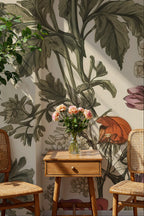 Vintage Floral Wallpaper : Cream Botanical Poppy and Wildflower Mural - View 4