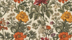 Vintage Floral Wallpaper : Cream Botanical Poppy and Wildflower Mural - flat design
