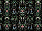 Dark Fantasy Nature Wallpaper : Rabbits and Owls Folk Pattern - View 2