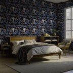 Navy Safari Wallpaper : Elephants, Palms and Gold Chain Mural