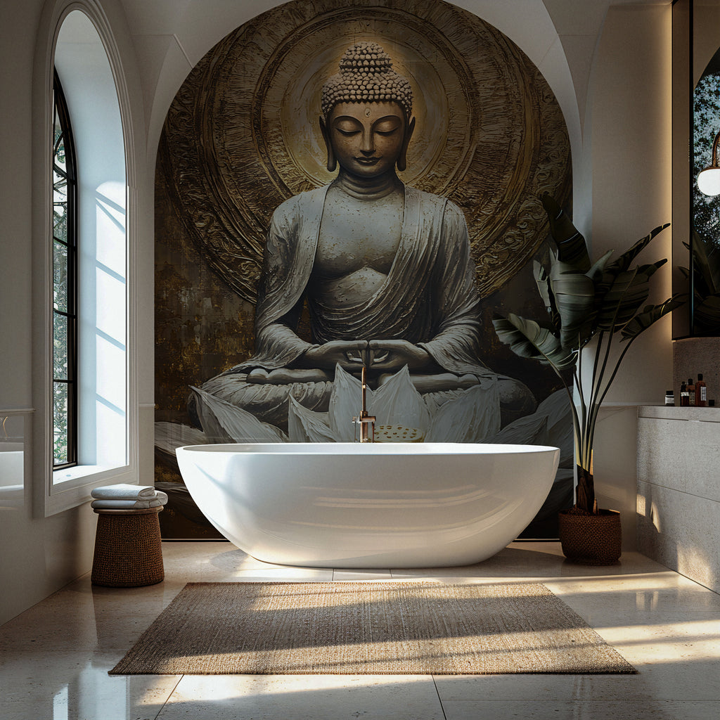 Gold Buddha Wallpaper : Lotus Meditation Art Mural