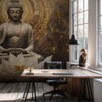Gold Buddha Wallpaper : Lotus Meditation Art Mural - View 2
