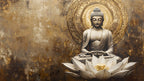 Gold Buddha Wallpaper : Lotus Meditation Art Mural - flat design
