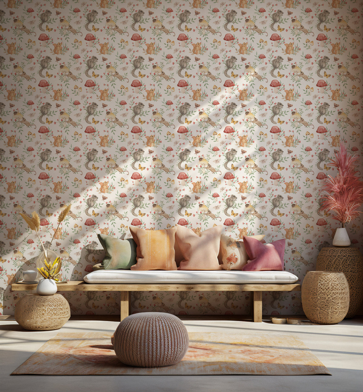Cute Squirrel Wallpaper : Woodland Friends Kids Pattern Mural - View 3