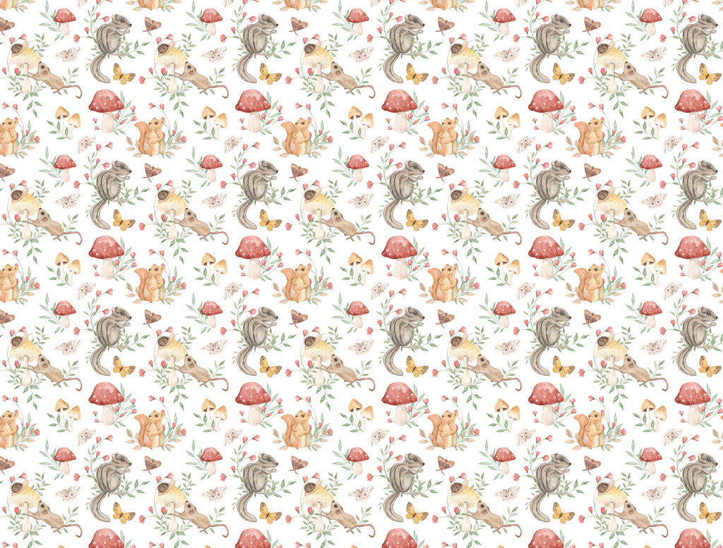 Cute Squirrel Wallpaper : Woodland Friends Kids Pattern Mural - flat design