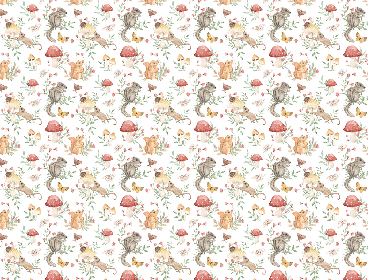 Cute Squirrel Wallpaper : Woodland Friends Kids Pattern Mural - flat design