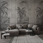 Grey Arch Wallpaper : Classical Arches and Palm Tree Mural - View 2