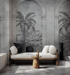 Grey Arch Wallpaper : Classical Arches and Palm Tree Mural - View 3