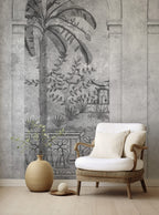 Grey Arch Wallpaper : Classical Arches and Palm Tree Mural - View 4