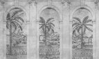 Grey Arch Wallpaper : Classical Arches and Palm Tree Mural - flat design