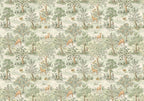Deer and Forest Wallpaper : Green Woodland Toile Mural - flat design