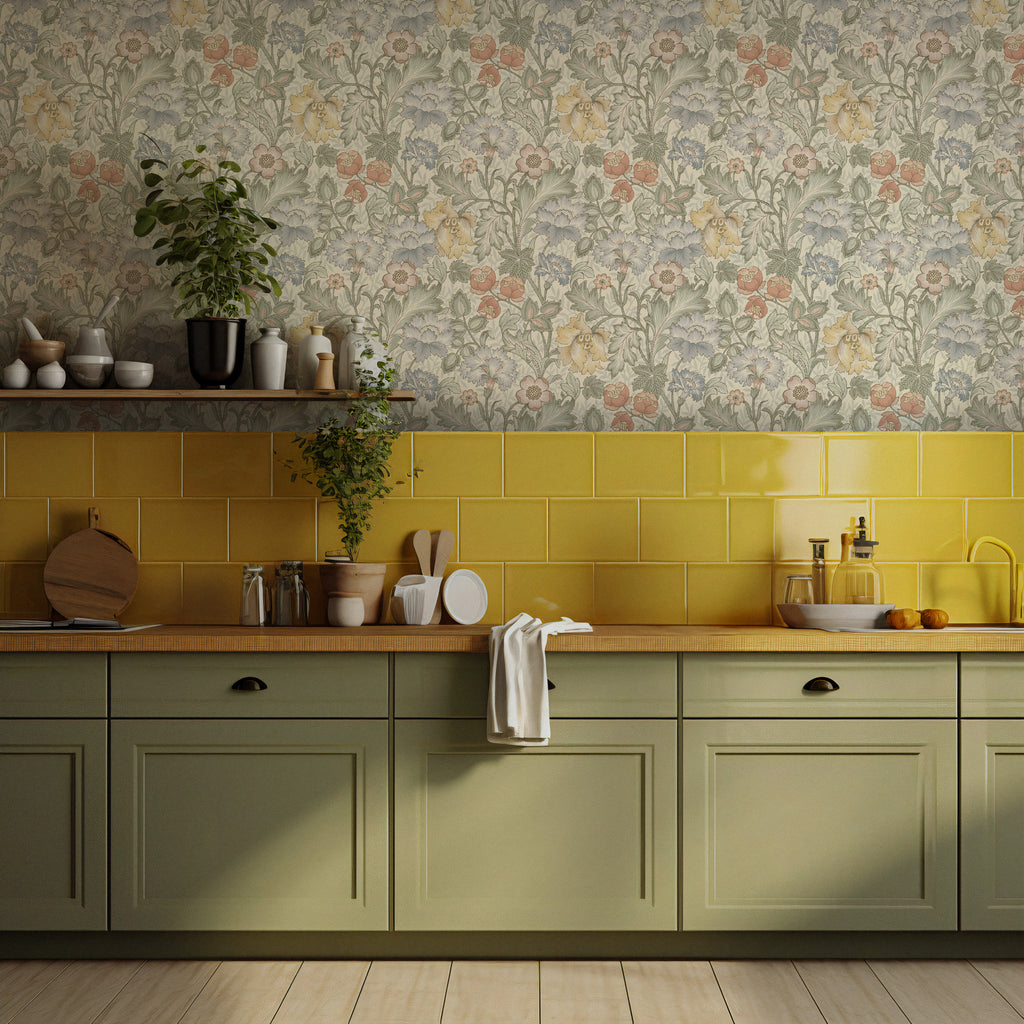 Pastel Floral Wallpaper : Muted Vintage Garden Flower Mural
