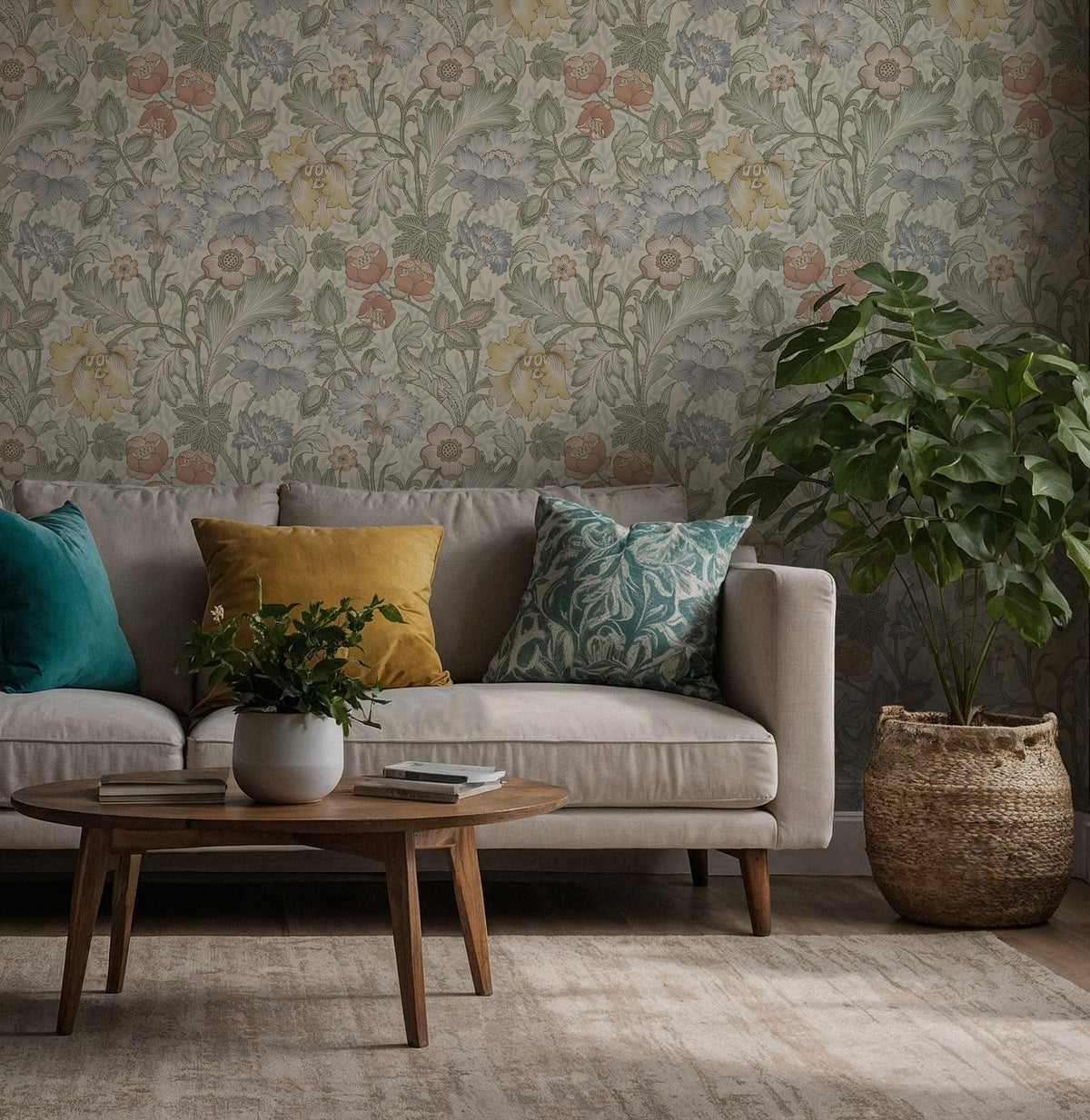 Pastel Floral Wallpaper : Muted Vintage Garden Flower Mural - View 3