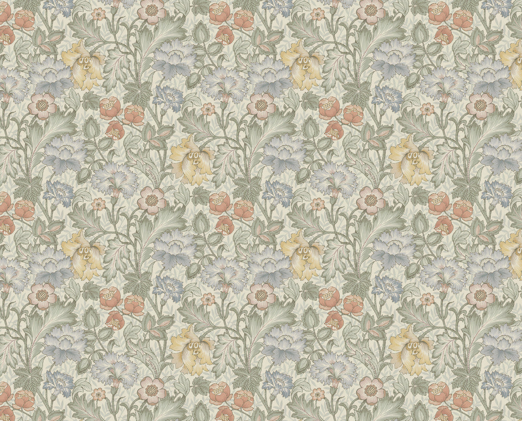 Pastel Floral Wallpaper : Muted Vintage Garden Flower Mural - flat design