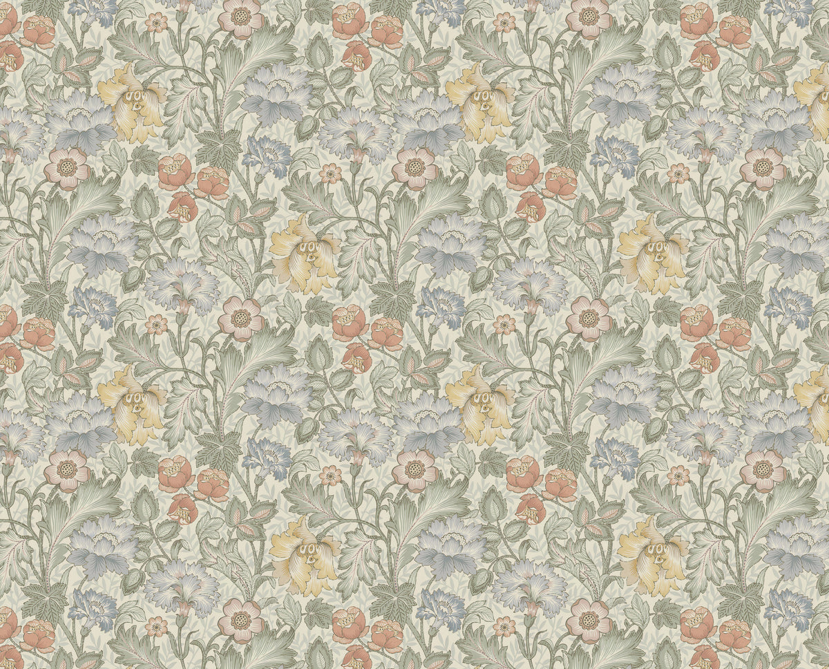 Pastel Floral Wallpaper : Muted Vintage Garden Flower Mural - flat design
