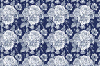 Navy Rose Wallpaper : White Floral Engraving Pattern - View 2
