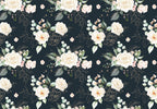 White Rose Wallpaper : Gold Line Floral on Dark Navy Mural - flat design