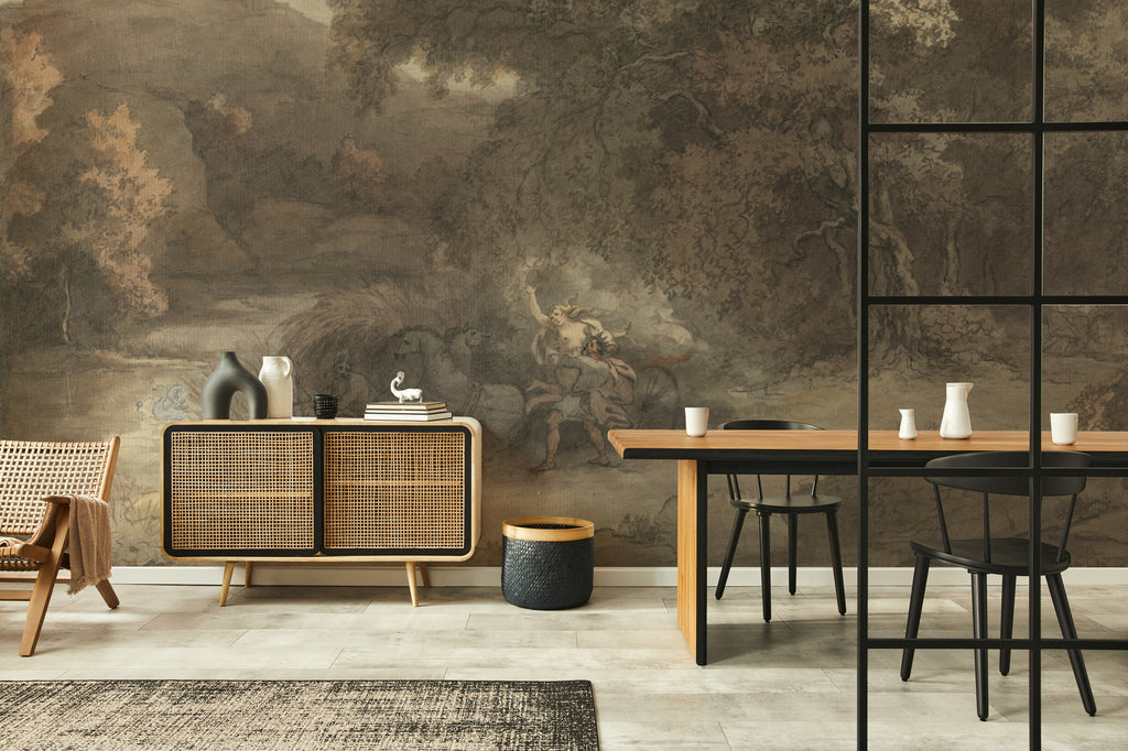 Dark Moody Forest Wallpaper : Vintage Grey Foliage Wall Mural - View 5