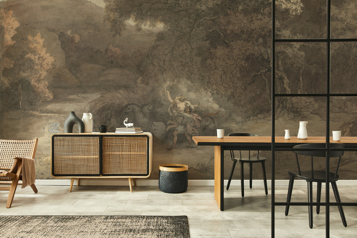Dark Moody Forest Wallpaper : Vintage Grey Foliage Wall Mural - View 5