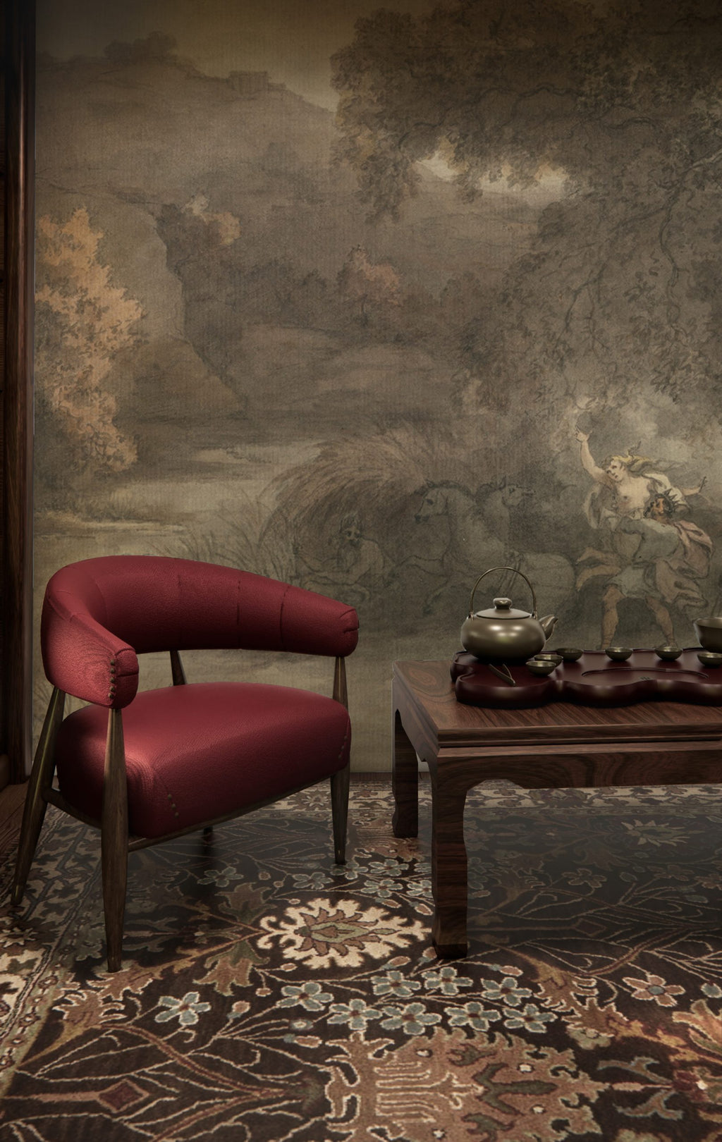 Dark Moody Forest Wallpaper : Vintage Grey Foliage Wall Mural - View 4