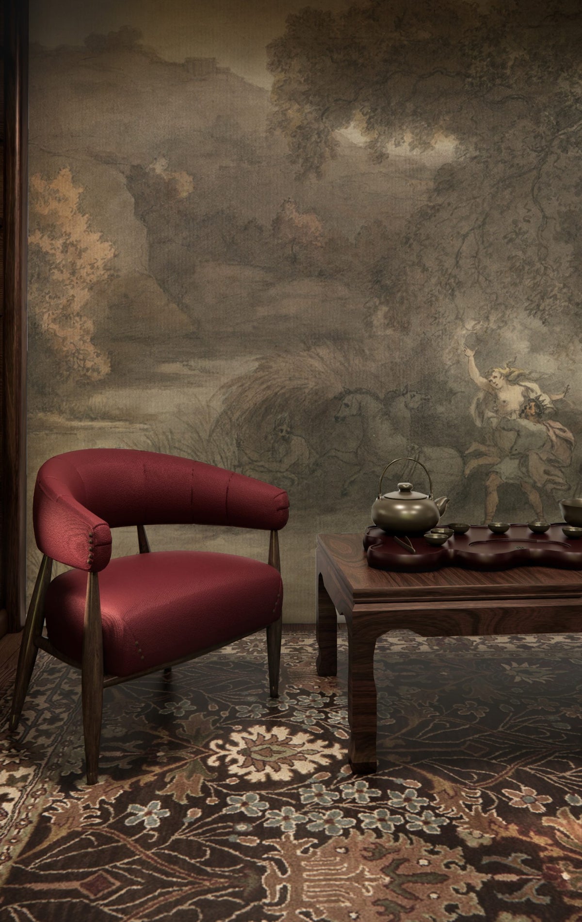 Dark Moody Forest Wallpaper : Vintage Grey Foliage Wall Mural - View 4