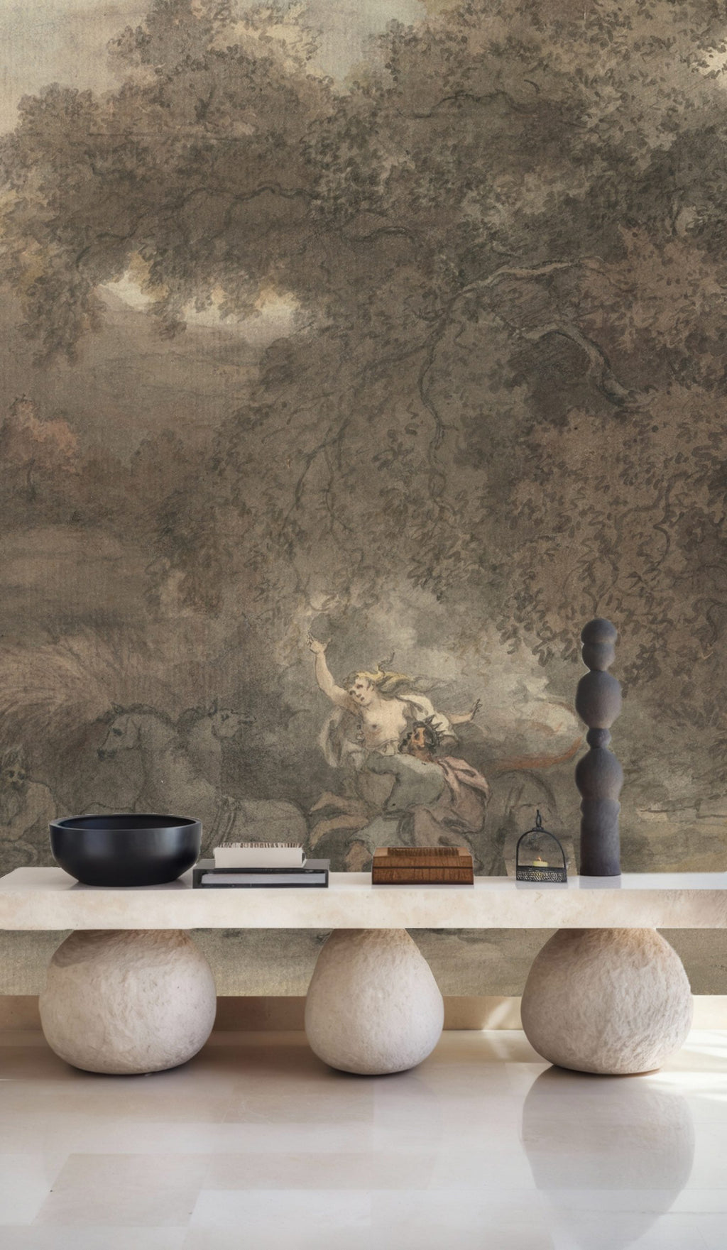 Dark Moody Forest Wallpaper : Vintage Grey Foliage Wall Mural - View 3